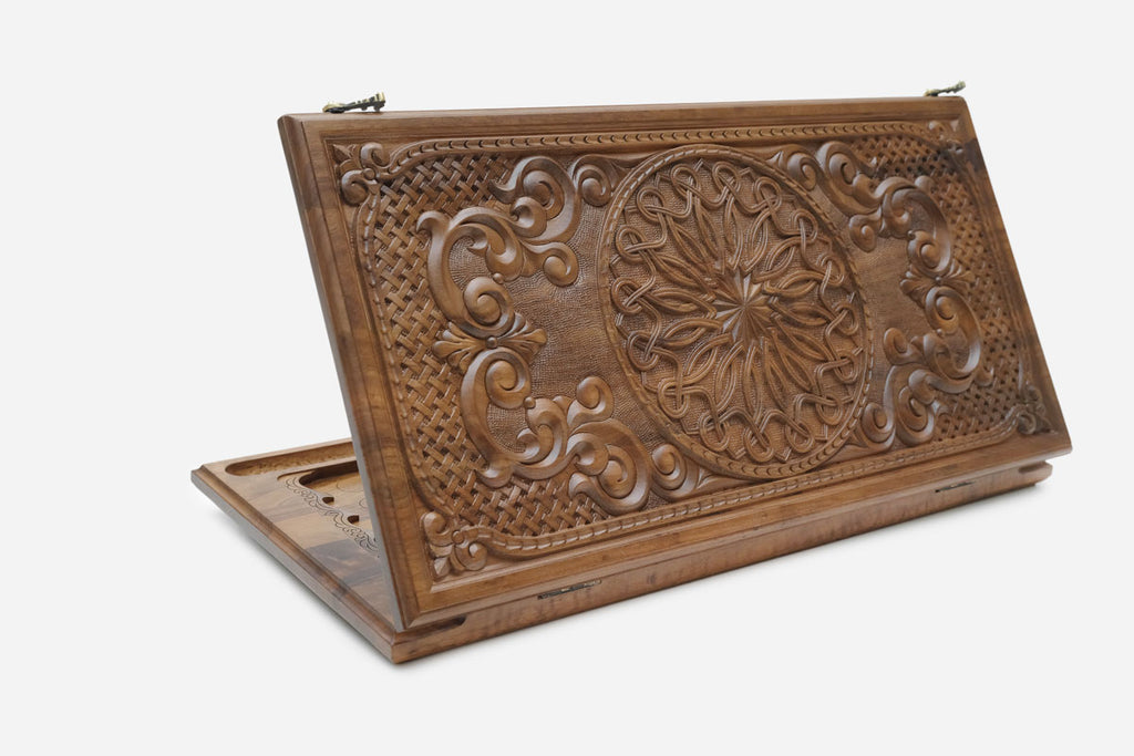 Ornamental Rosette Walnut Backgammon Board