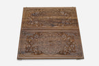 Ornamental Rosette backgammon board shown folded with carry handle
