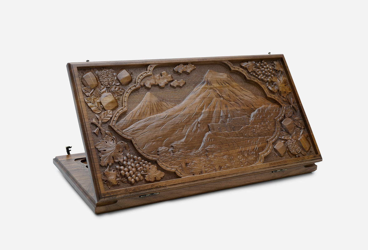 Mount Ararat and Khor Virap Walnut Backgammon Board