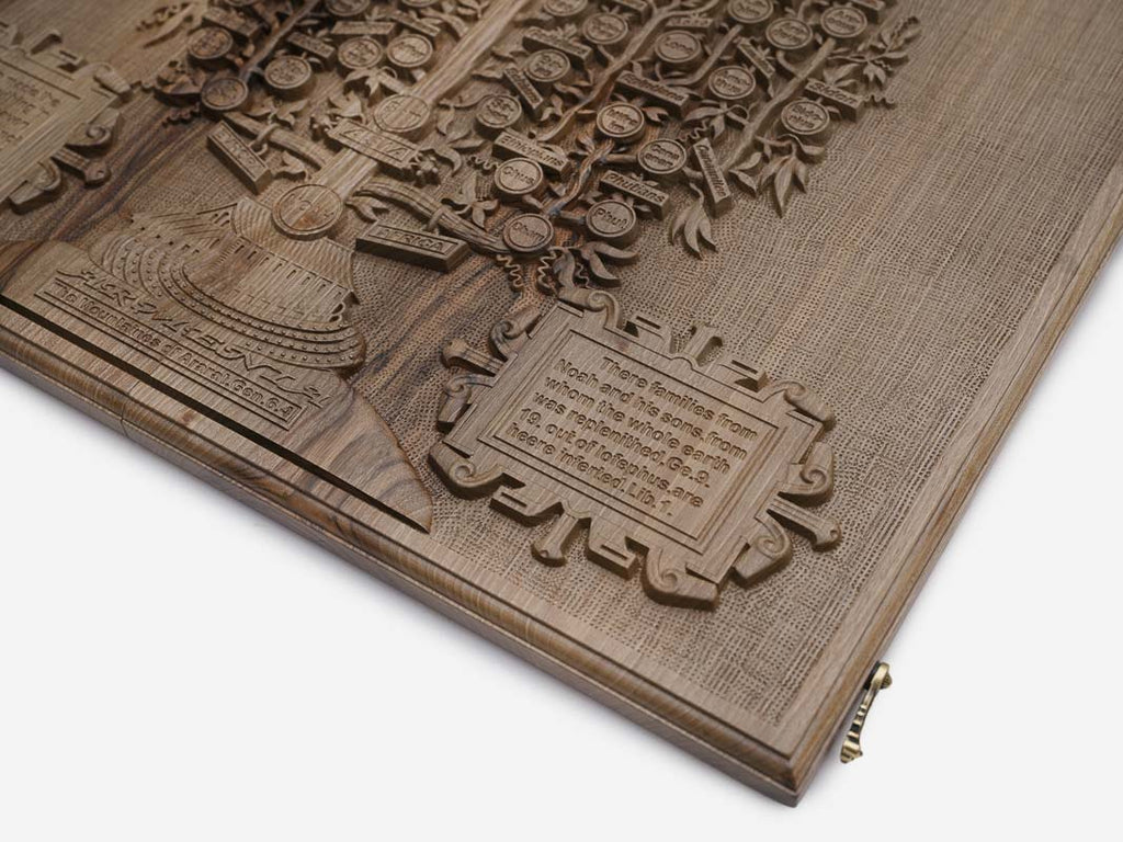 The backgammon board opened to show the wooden playing surface