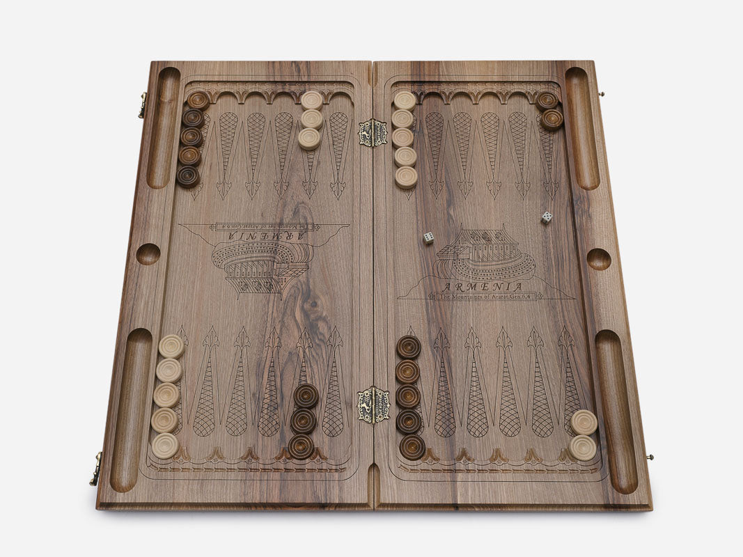 Side view of the carved walnut board