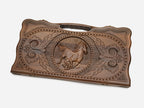 Angled view of the horse carved backgammon board