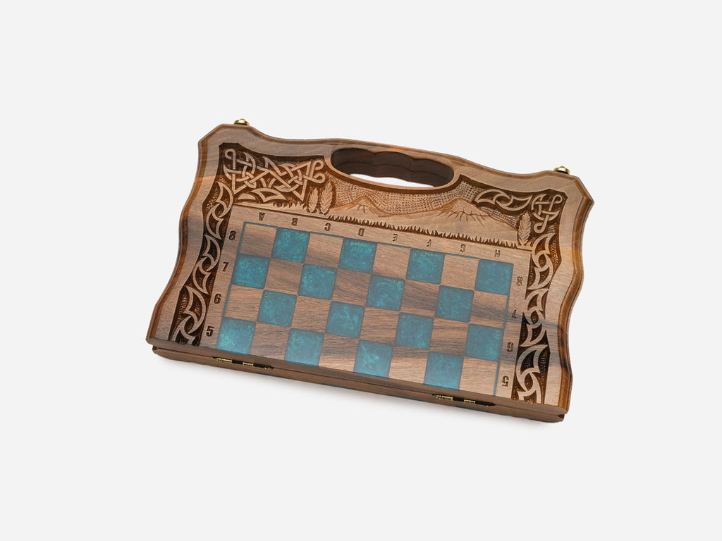 Mount Ararat chess and backgammon set shown folded