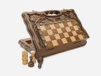 Compact Pomegranate and Grapevine Walnut Chess and Backgammon Set