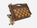 Lattice Walnut Chess and Backgammon Set with Bronze Pieces