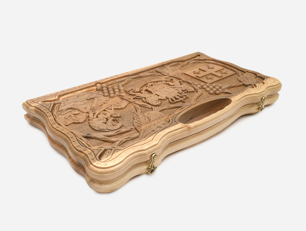 Side view of the carved walnut board