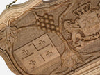 The coat of arms carving seen from another angle