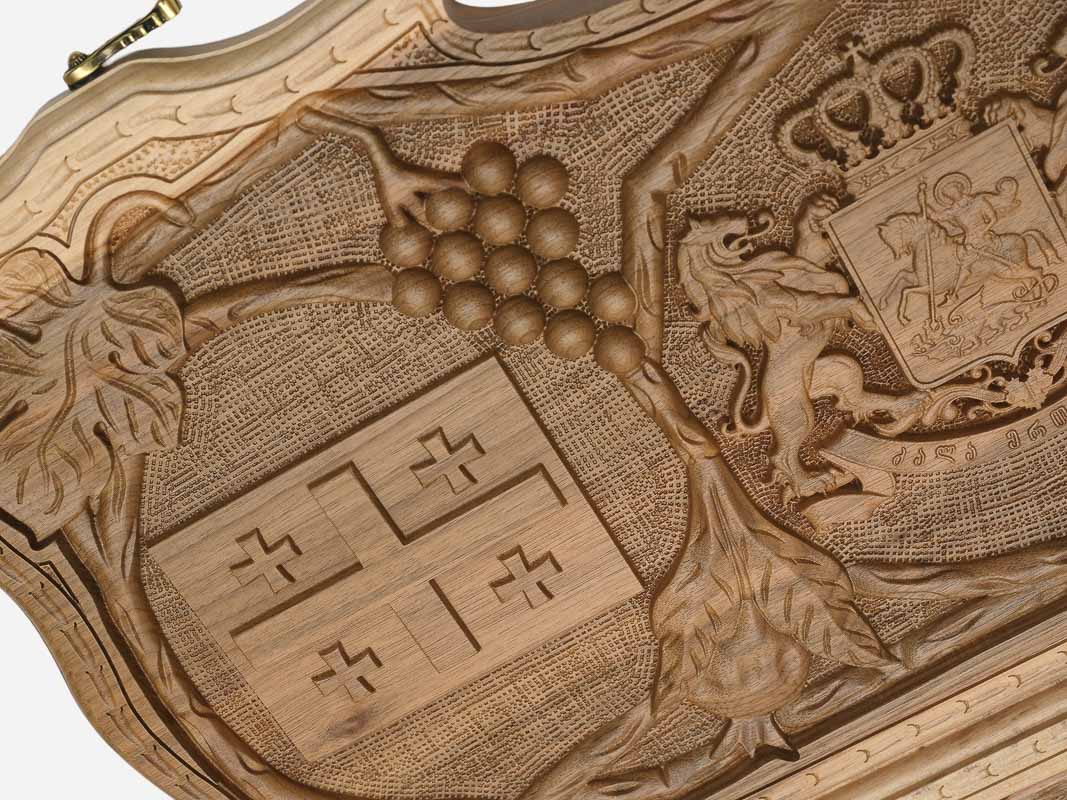 The coat of arms carving seen from another angle