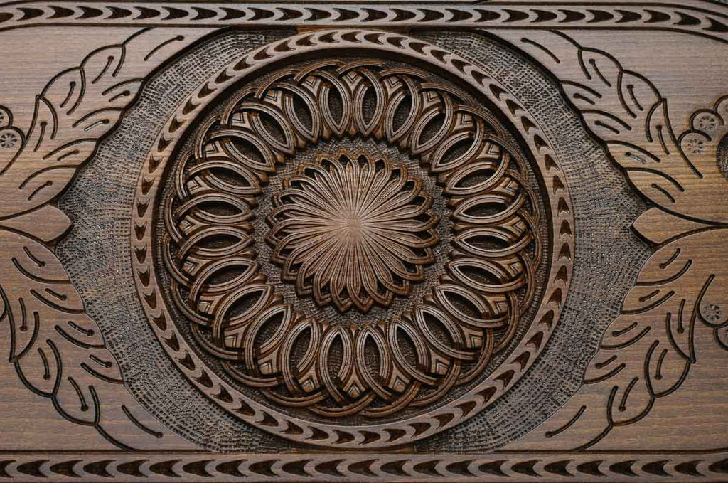 The backgammon board opened to show the wooden playing surface