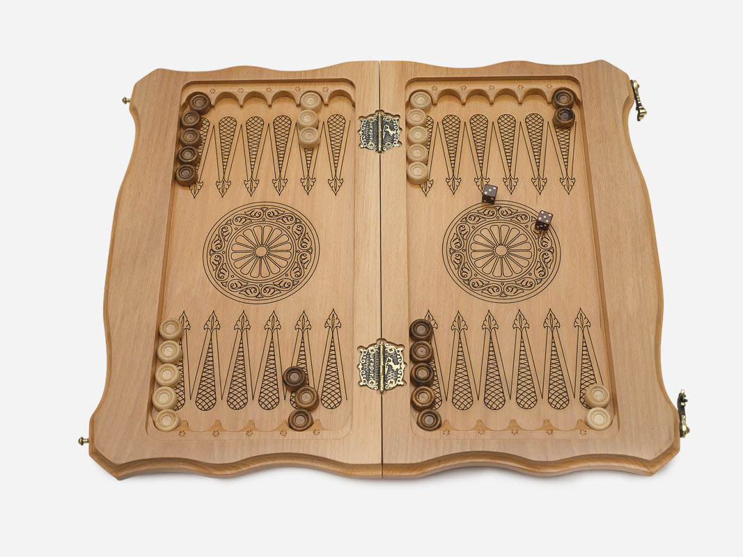 The opened board showing its felt-lined interior
