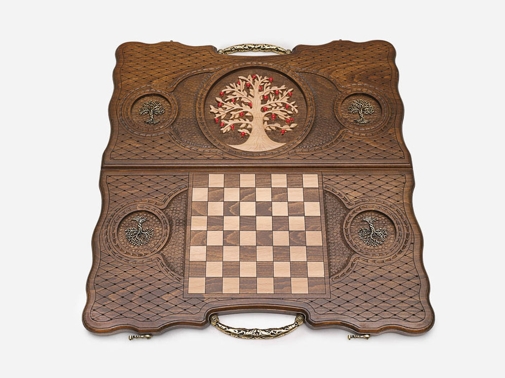 Detail of a smaller bronze tree medallion set in the carved field