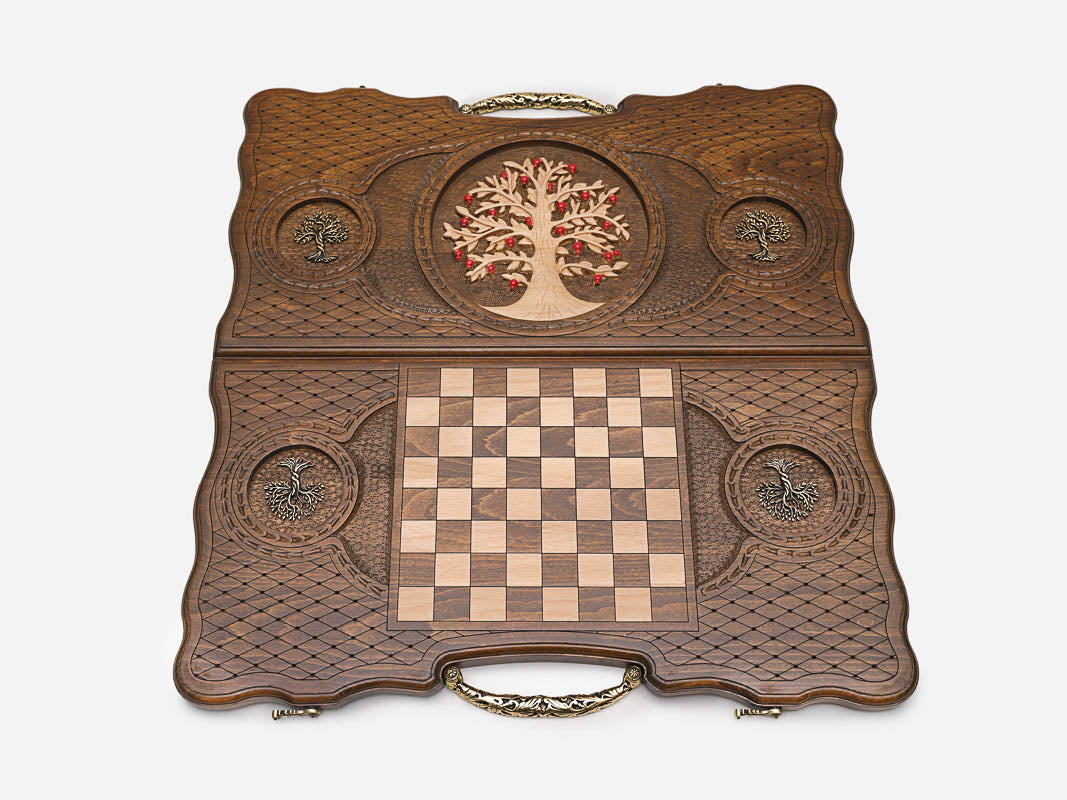 Detail of a smaller bronze tree medallion set in the carved field