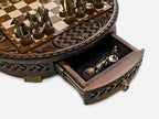 Handle Chess Royal Circle drawer open showing spare chess pieces stored inside