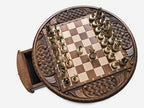 Handle Chess Royal Circle top-down view with pieces set up and drawer open