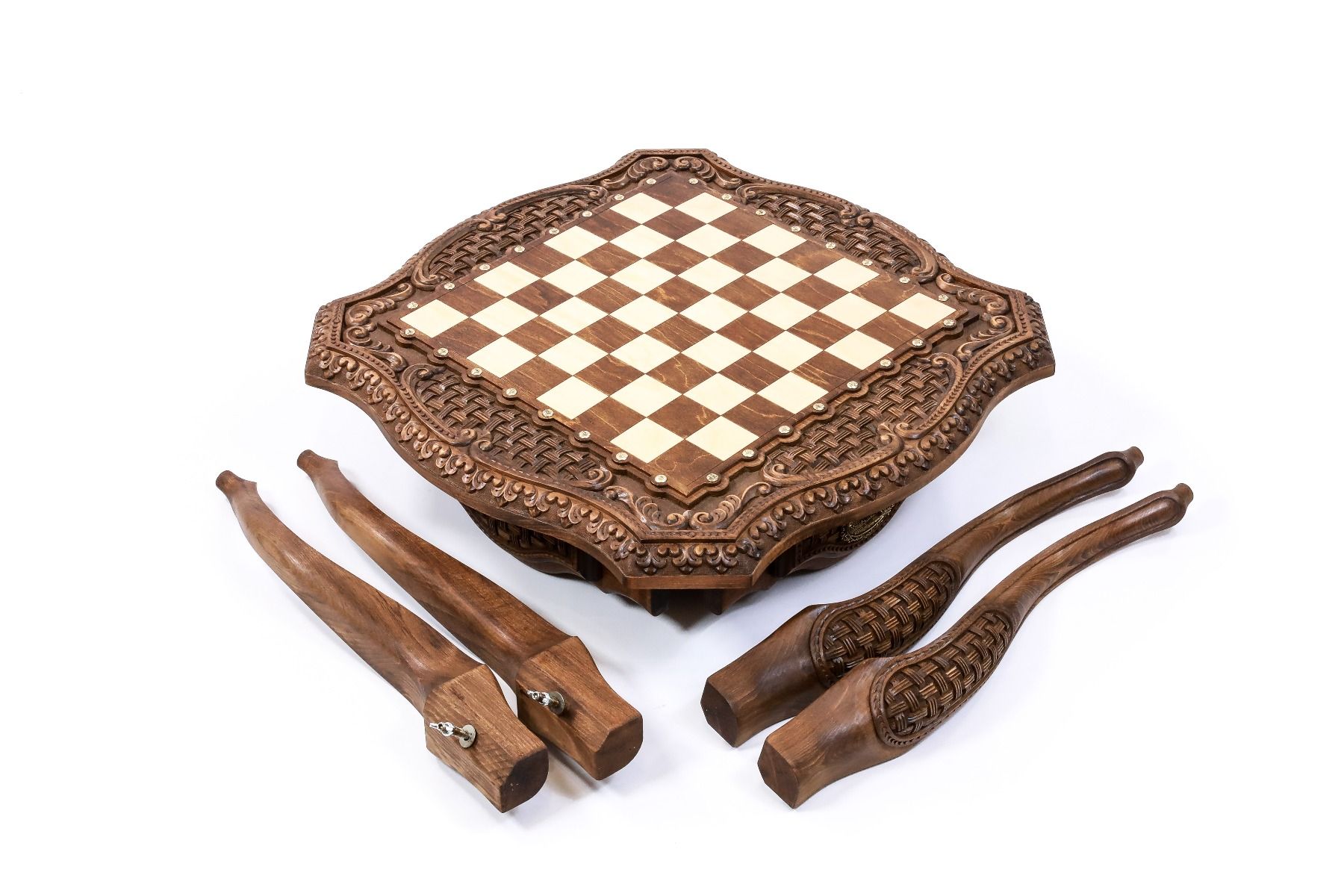 Table Chess Set - Wooden Design with Contour Outline - Unumperfectus