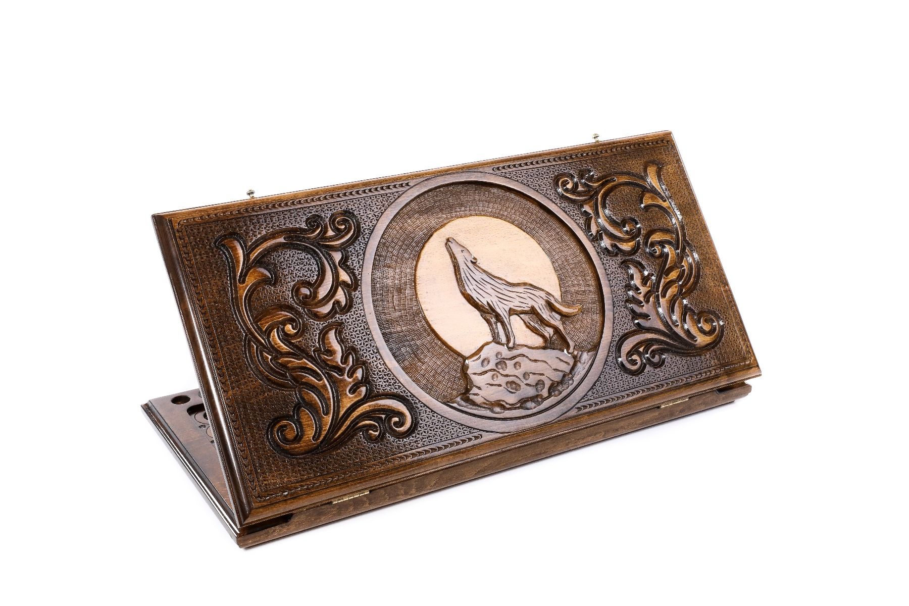 Wooden backgammon board wolf design 23.6 inch