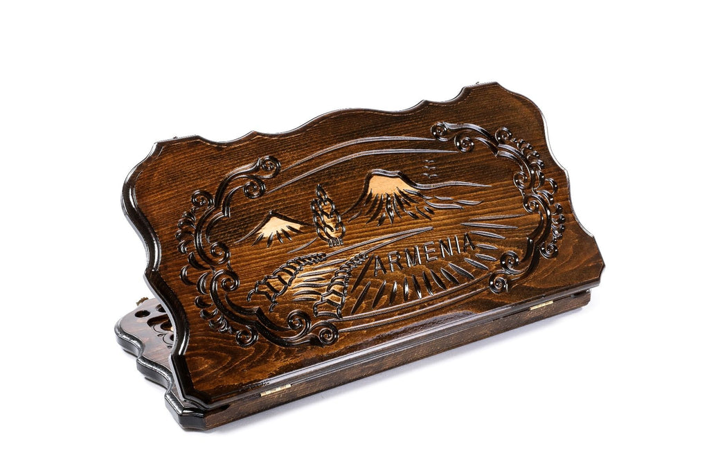 Armenian wooden backgammon board with Ararat design 23.6 inch