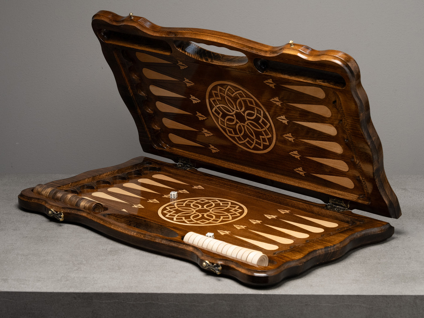 Handcrafted Backgammon Board Featuring Elegant Ornamental Patterns