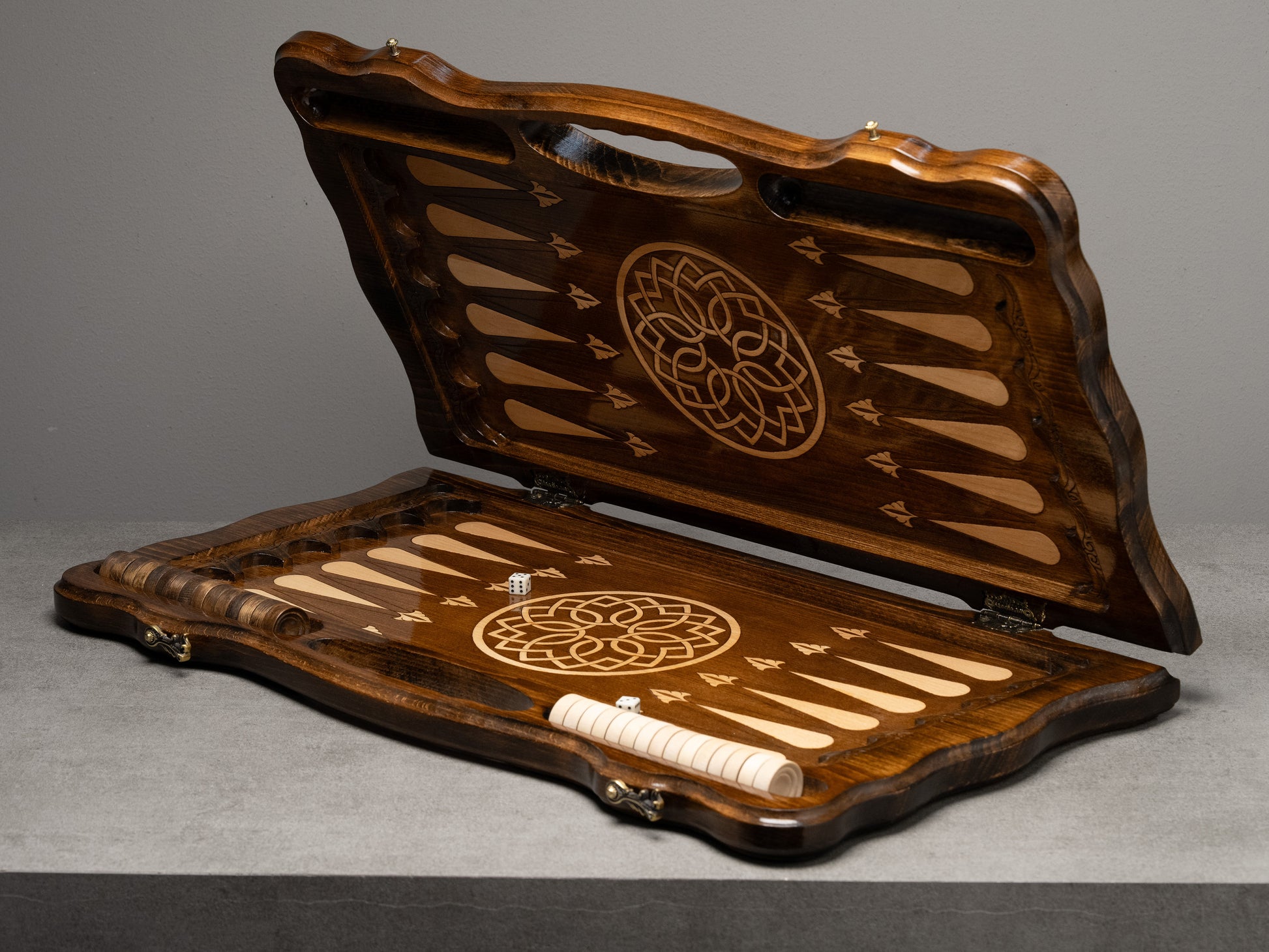 Handcrafted Backgammon Board Featuring Elegant Ornamental Patterns