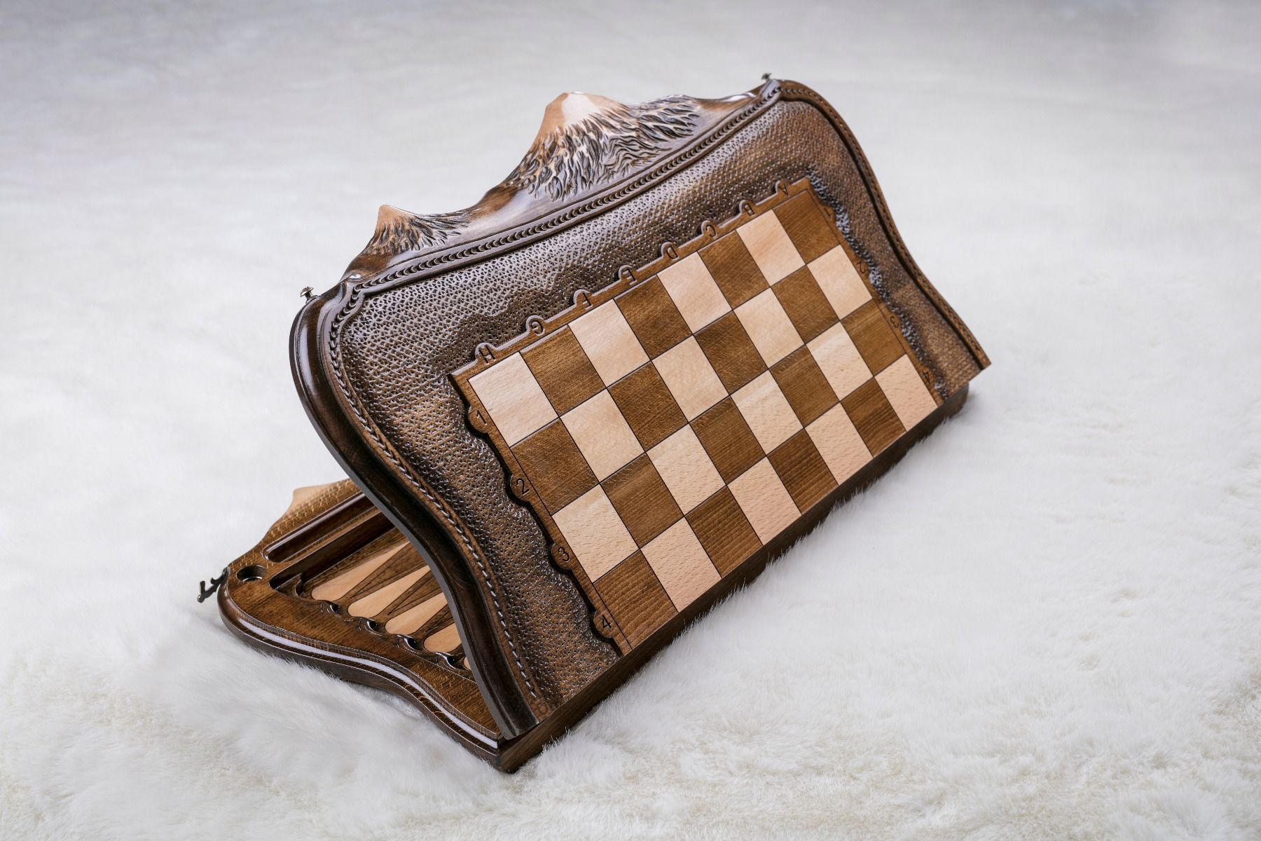 Luxury Armenian wooden chess set with Mount Ararat outline wooden chess board