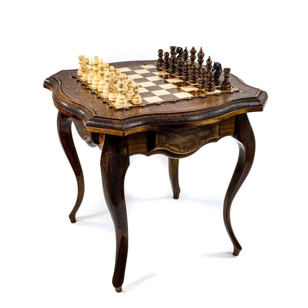 Classic handmade walnut chess table by Hrachya Ohanyan