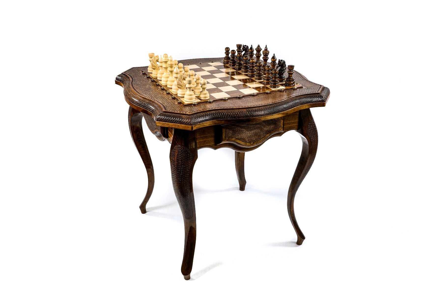 Luxury Armenian table chess set with contour outline wooden design