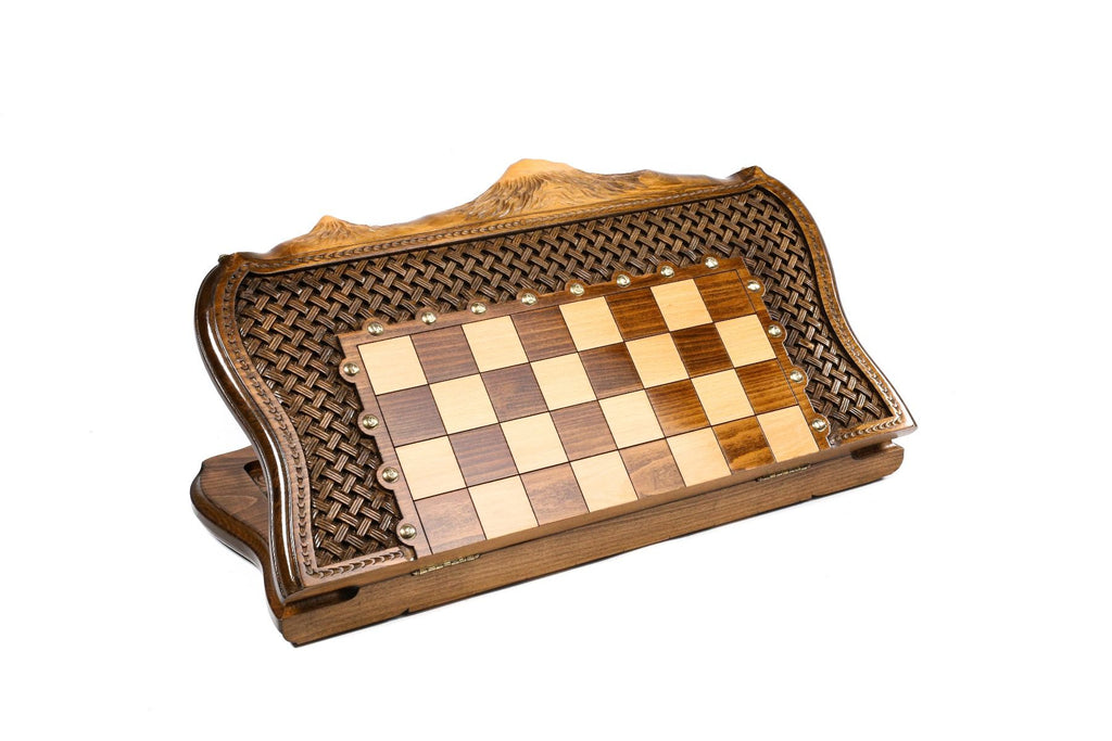 Carved Chess Set & Backgammon Board With Braid Pattern 50 cm | 19.7" - Unumperfectus