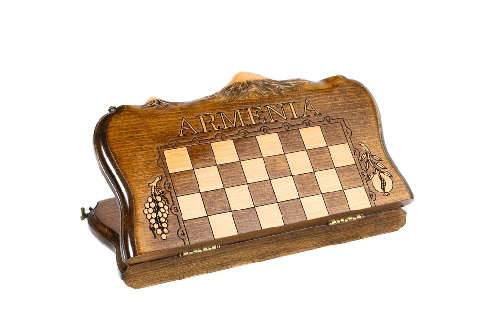 Wooden Chess Set & Backgammon With Mount Ararat 30 cm | 11.8" - Unumperfectus