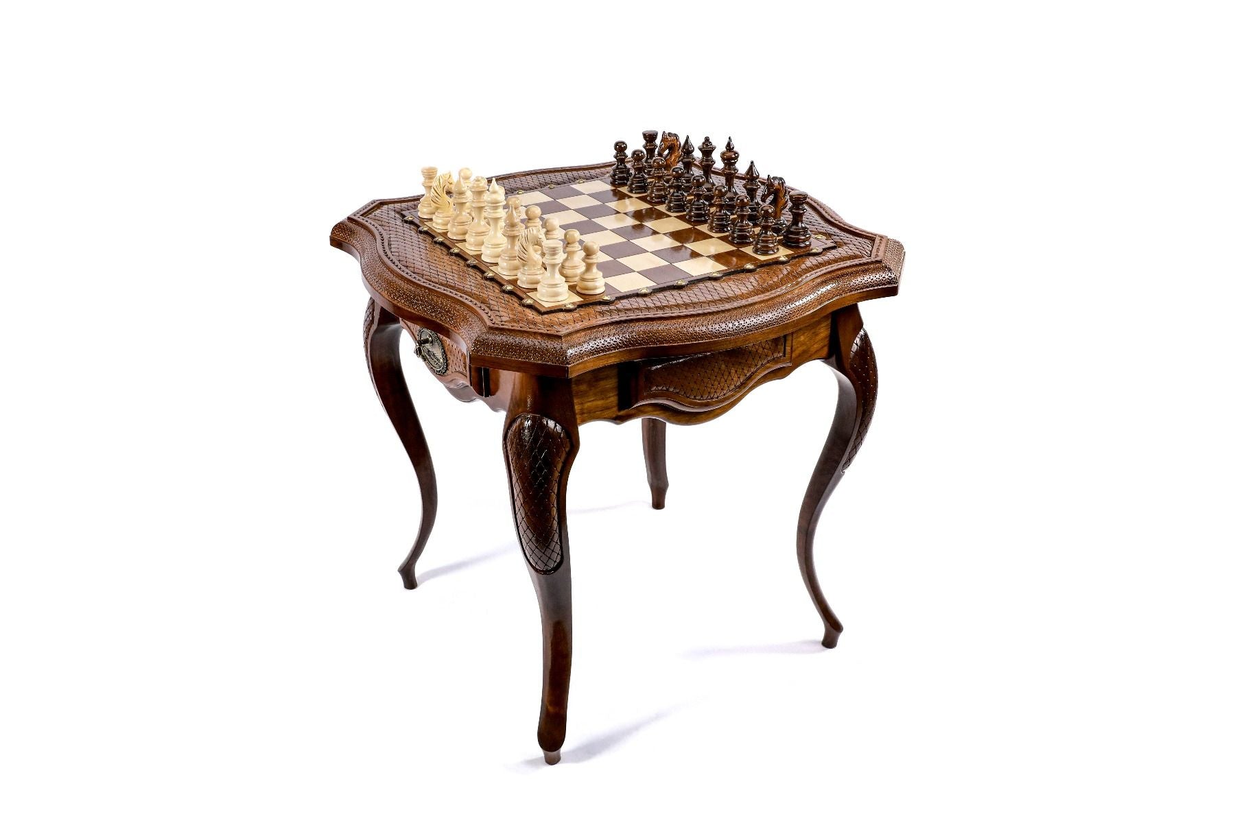 Luxury Armenian table chess set custom contour outline wooden design