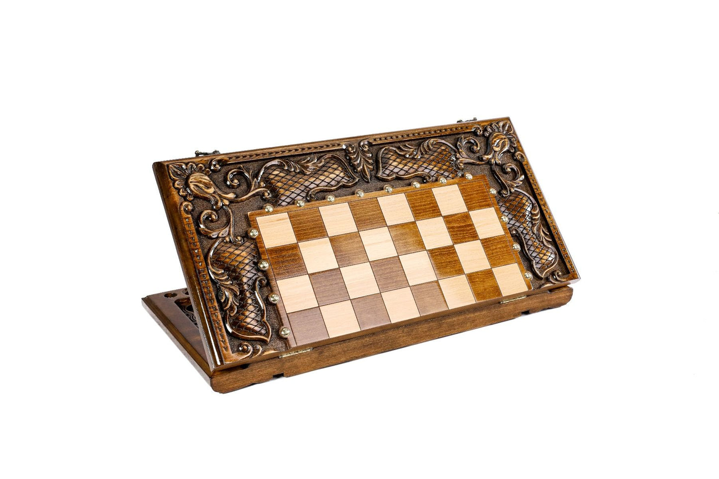 Ornamental bas-relief chess-backgammon classic