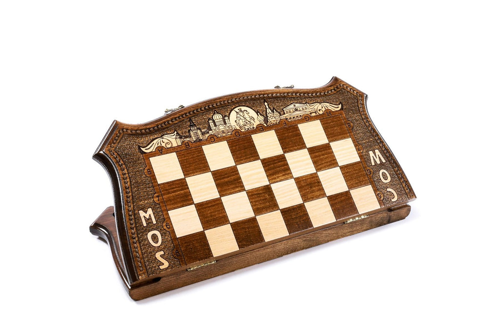 Handcrafted Armenian chess board with Moscow architecture style