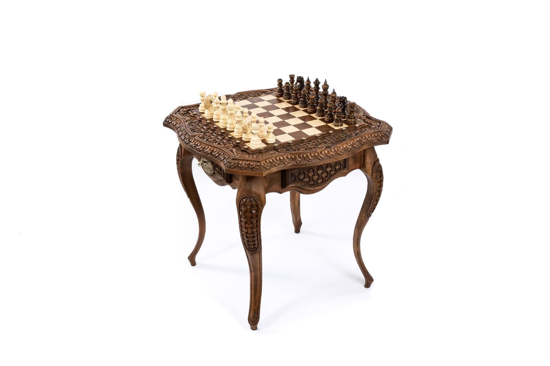 Luxury Armenian table chess set with contour outline wooden design