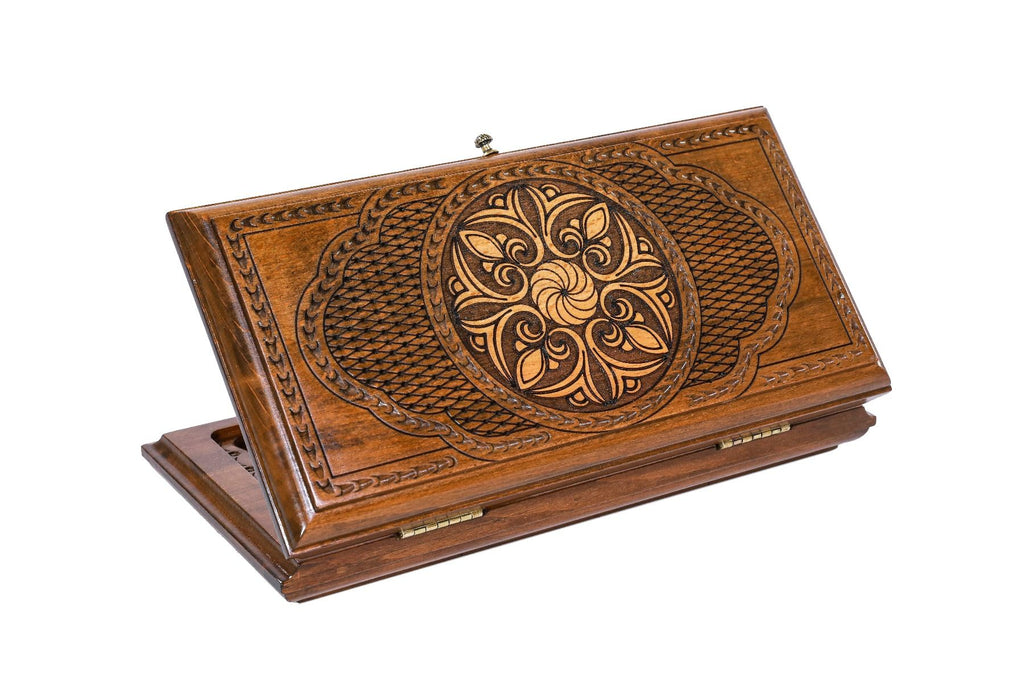 Wooden backgammon board ornamental design 11.8 inch