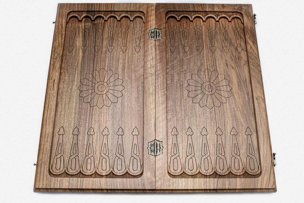 Armenian backgammon board interior playing surface with checkers