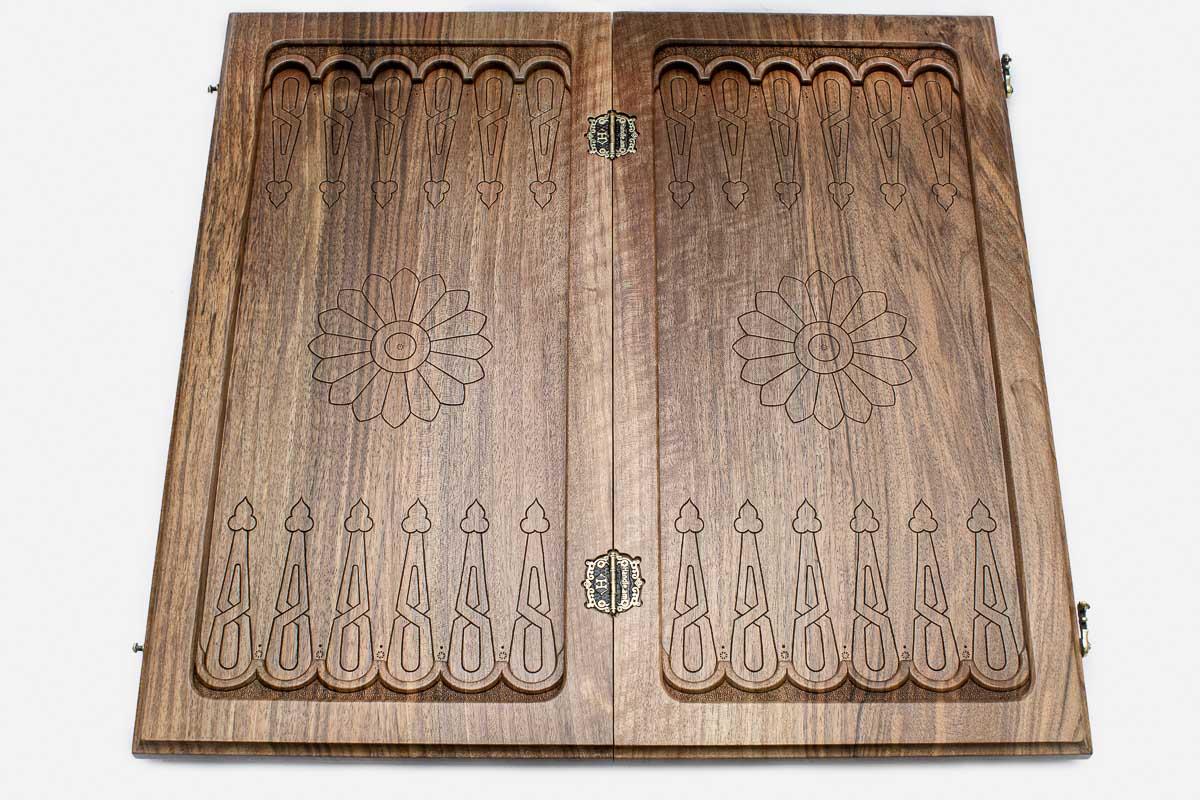 Armenian backgammon board interior playing surface with checkers
