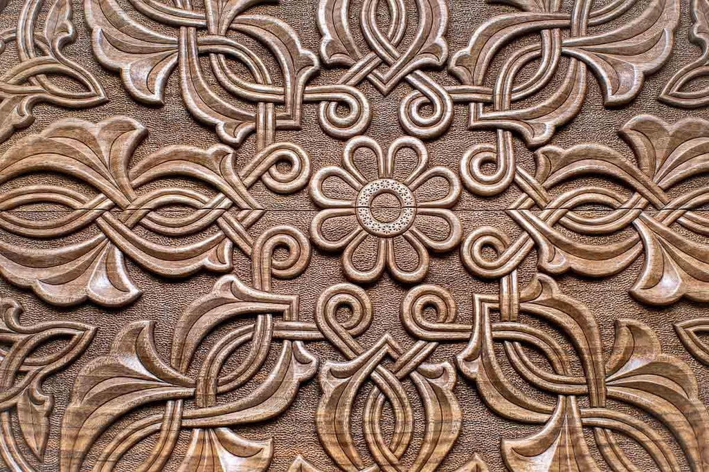 Armenian backgammon board detail of arabesque ornament carving