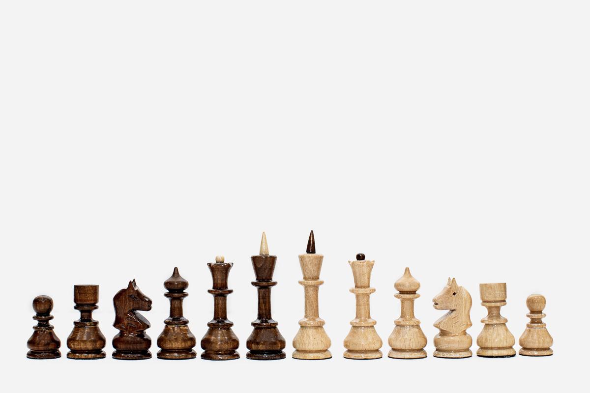 The Ararat folding chess set shown from an angle