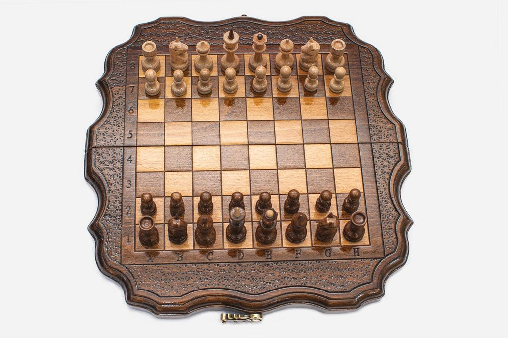 Compact Sculpted-Edge Beech Chess Set