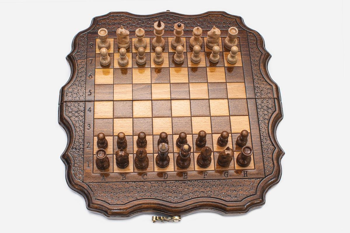 Compact Sculpted-Edge Beech Chess Set