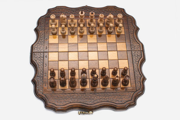 Compact Sculpted-Edge Beech Chess Set