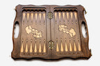 Mount Ararat chess and backgammon set shown folded with carry handle