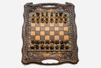 Compact Mount Ararat Beech Chess and Backgammon Set with Bronze Pieces