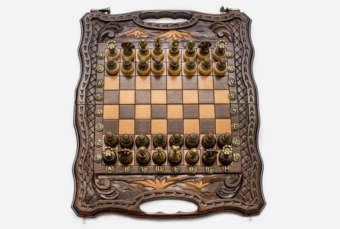 Compact Mount Ararat Beech Chess and Backgammon Set with Bronze Pieces