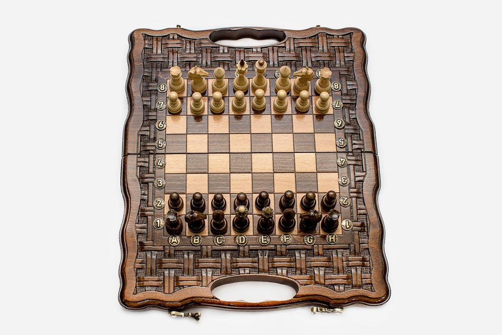 Compact Lattice Beech Chess and Backgammon Set II