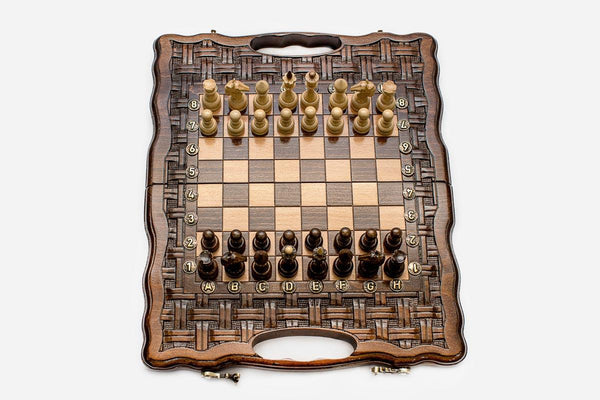 Compact Lattice Beech Chess and Backgammon Set II