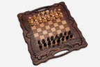 The compact Ararat folding chess set shown from an angle