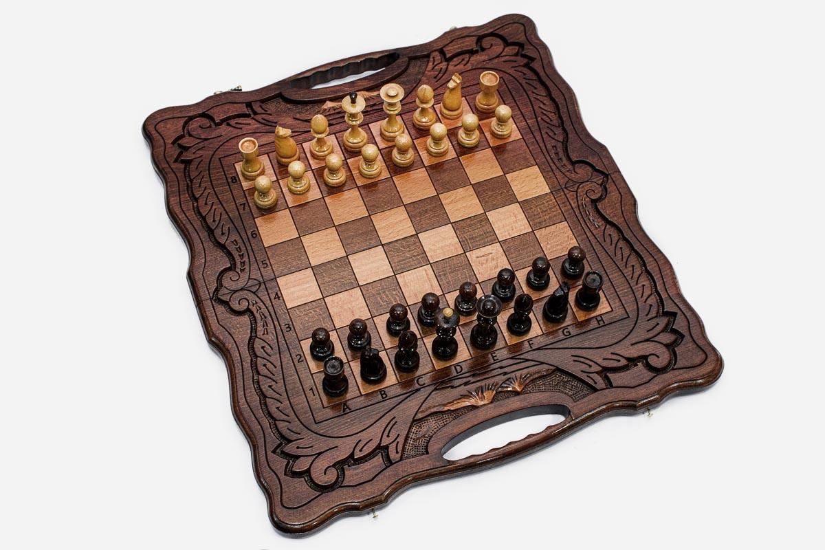 The compact Ararat folding chess set shown from an angle