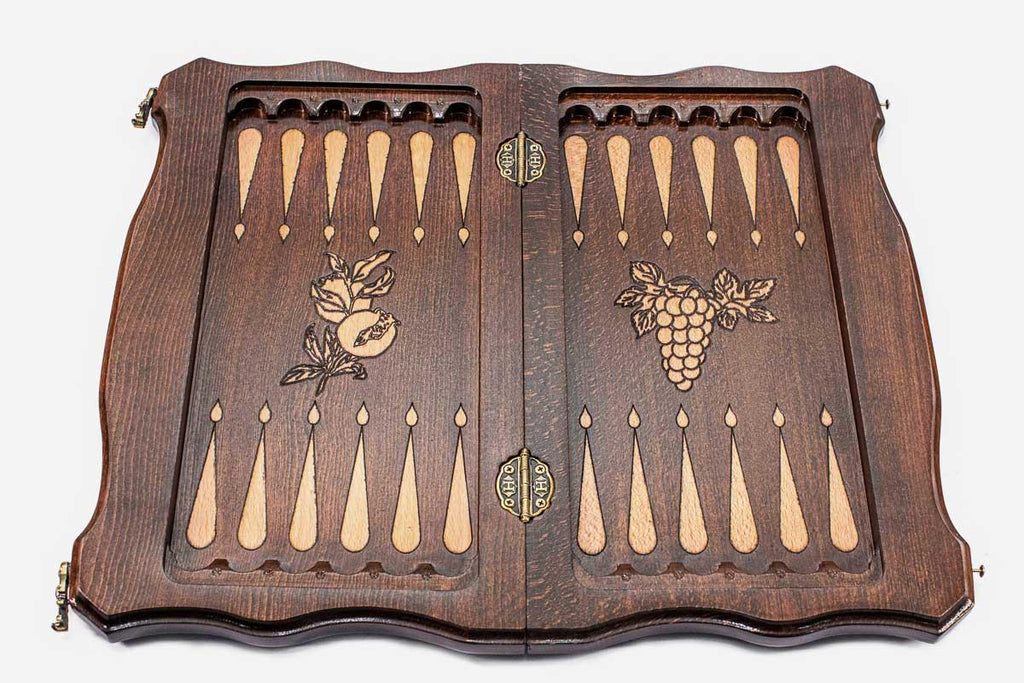 Close-up of Mount Ararat and a baklava lattice carving on the beech board