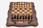 Mount Ararat and Baklava Lattice Beech Chess and Backgammon Set