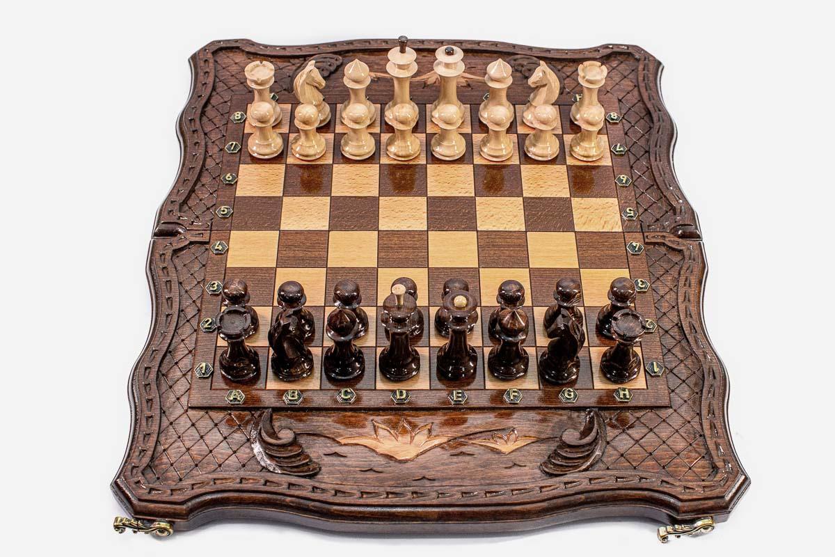 Mount Ararat and Baklava Lattice Beech Chess and Backgammon Set